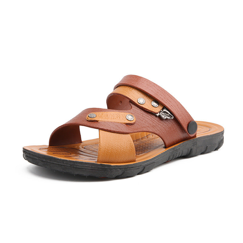 Brown sandal with black sole on a white background