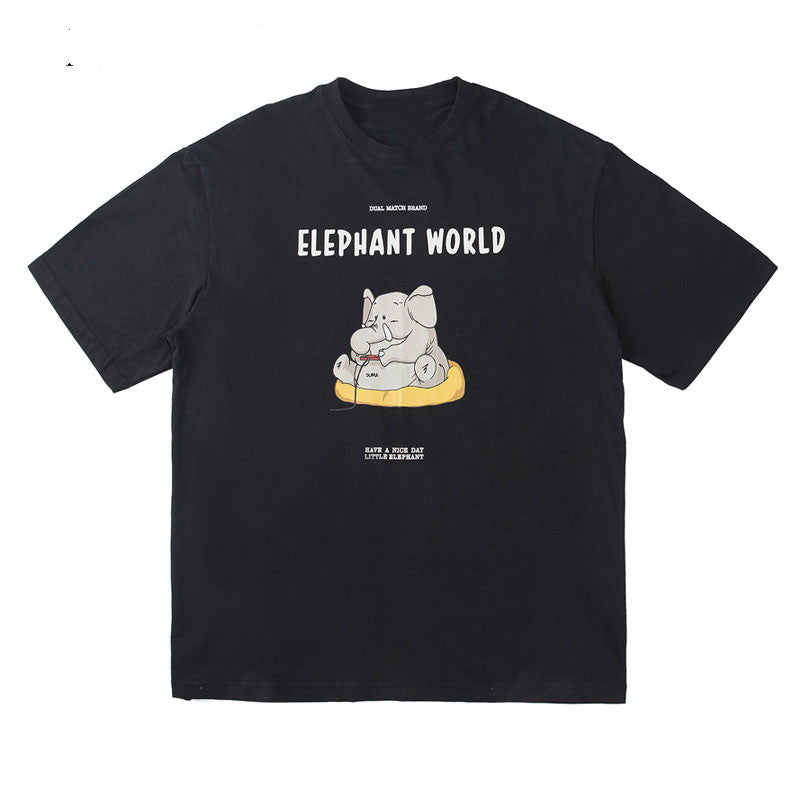 A black graphics tshirt on a white background.