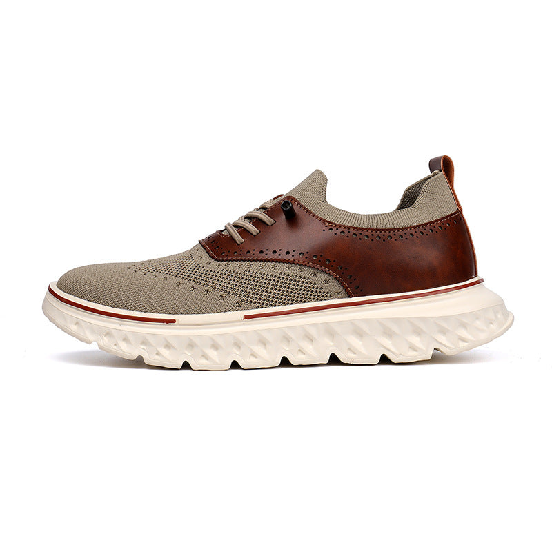 Sneaker with brown and beige design on a white background