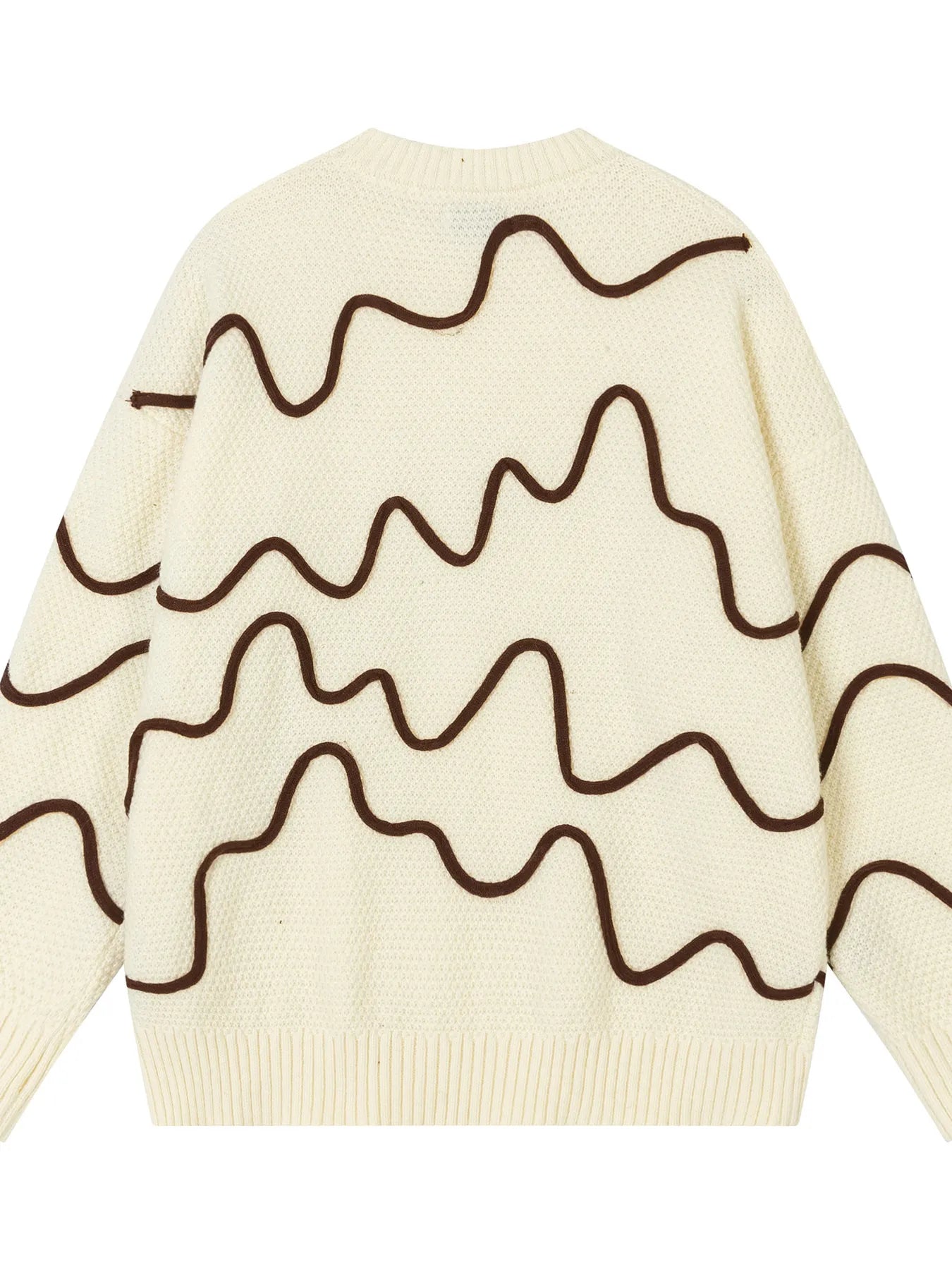 Beige sweater with brown wavy lines on a white background