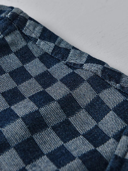 Close-up of a blue and black checkered fabric
