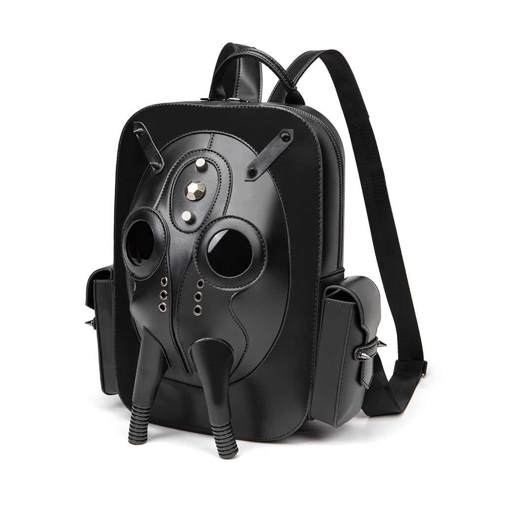 Black backpack with futuristic design on a white background