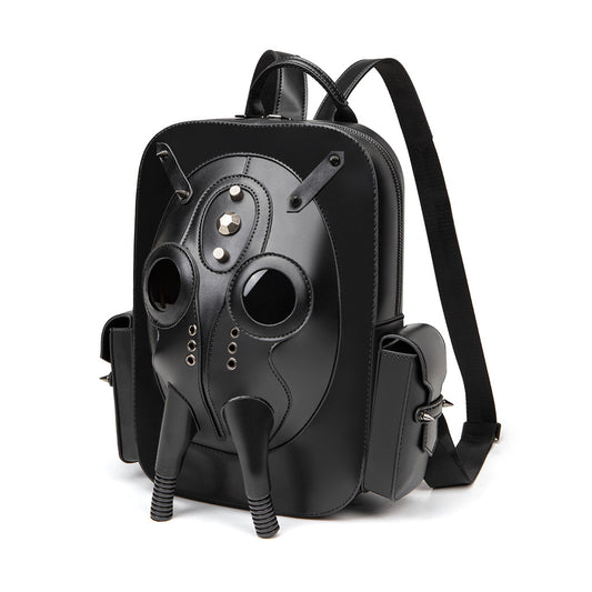 Black backpack with futuristic design on a white background