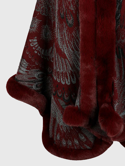 Close-up of a red fur coat with intricate patterns on a white background