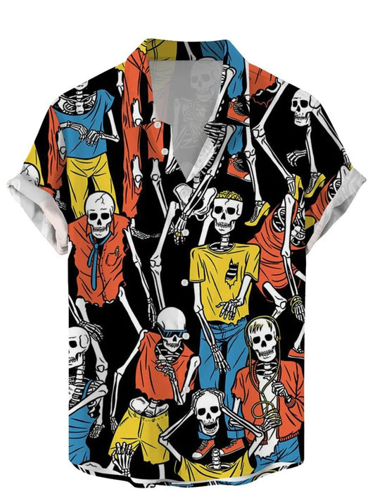 Colorful shirt with skeleton design on a black background
