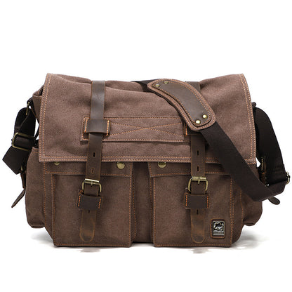 Brown leather satchel bag on a white background