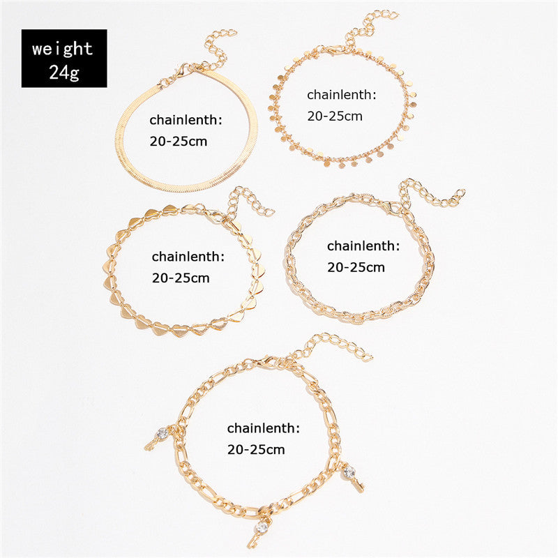 Fashion 5 Pcs Gold Color Anklets