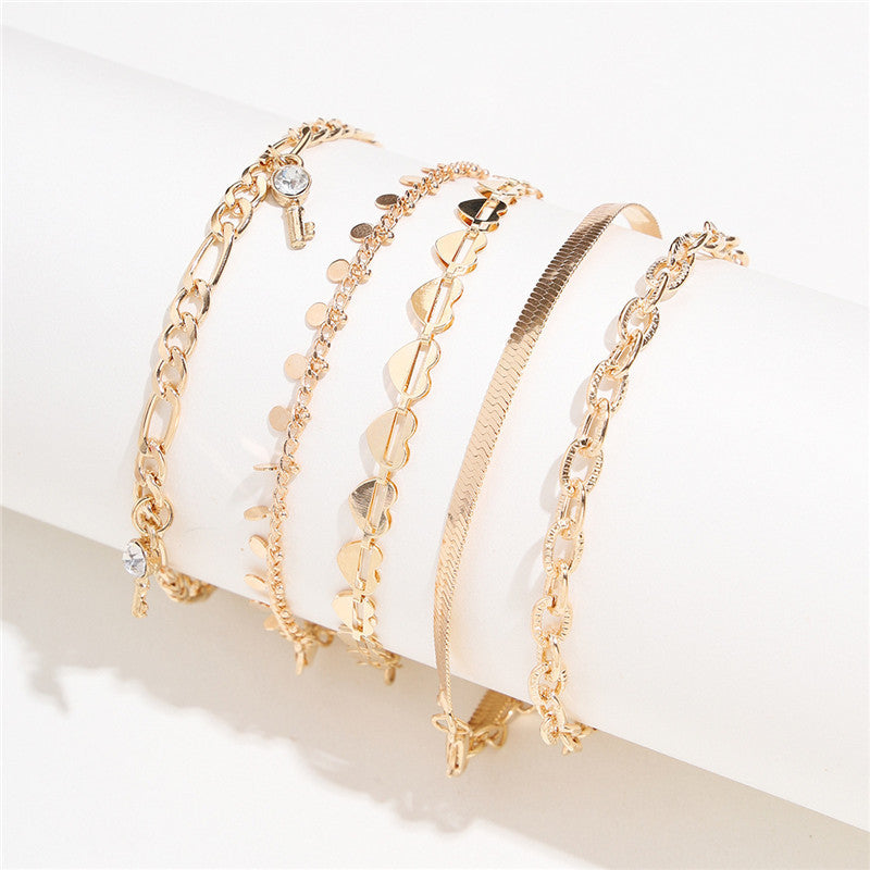 Fashion 5 Pcs Gold Color Anklets
