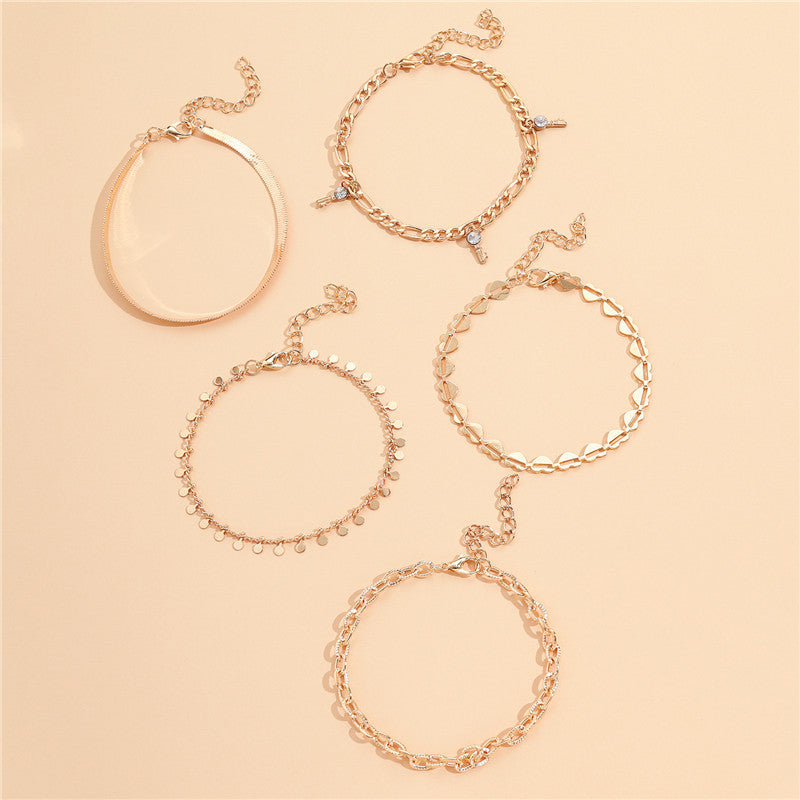 Fashion 5 Pcs Gold Color Anklets