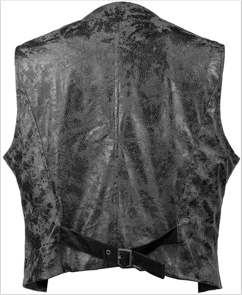 Black leather vest with a textured pattern on a white background