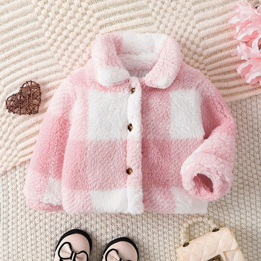 Girl Plaid Fashionable Plush Coat