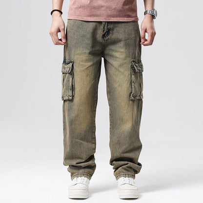 Person wearing olive green cargo pants on a white background