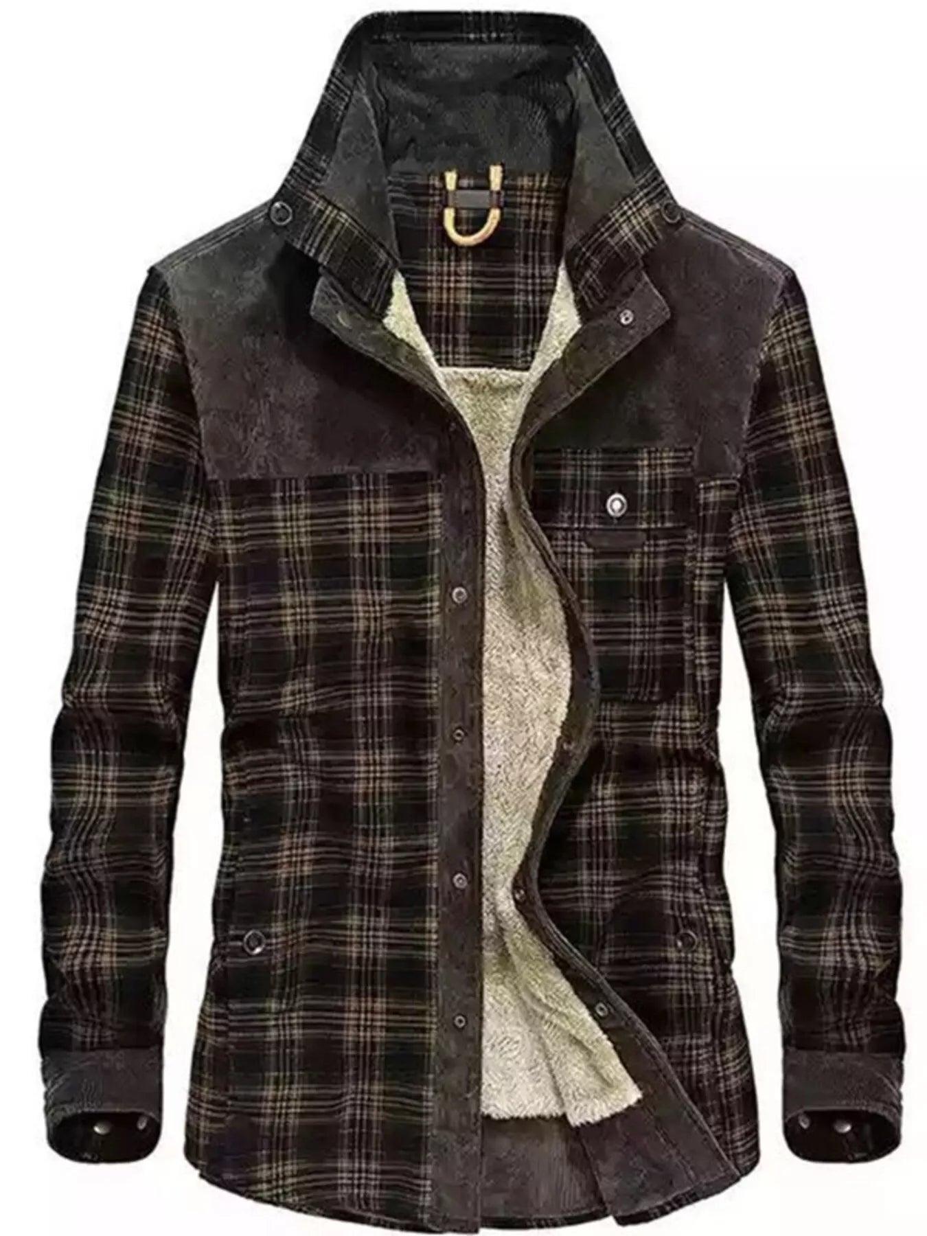 Plaid jacket with fleece lining on a white background