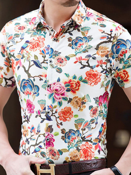 Colorful floral patterned shirt worn by a person