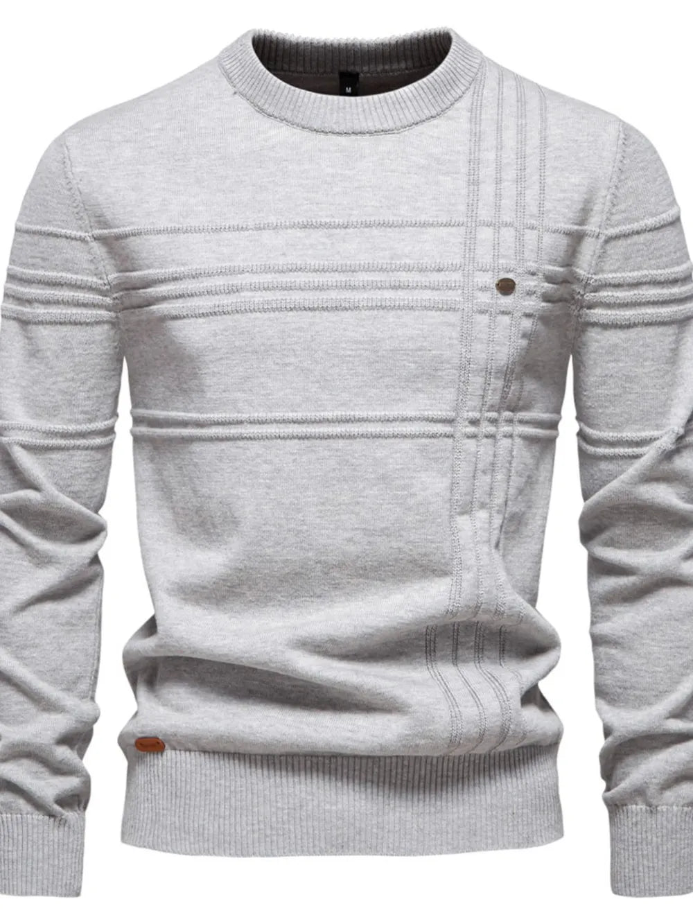 Gray sweater with a subtle pattern on a white background