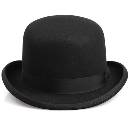 Black fedora hat with a ribbon on a white background