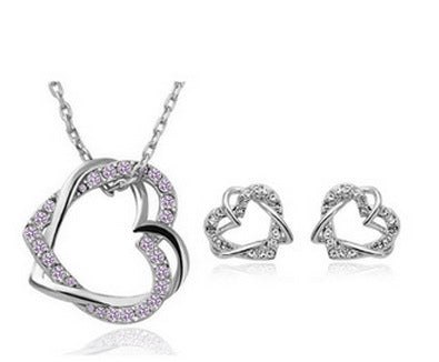 Double Diamond Heart Necklace and Earring Set