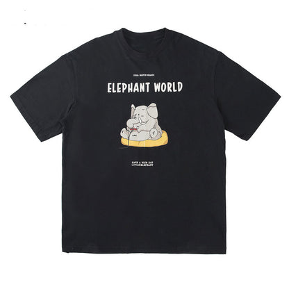 A black graphics tshirt on a white background.