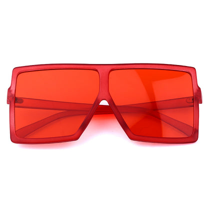 Red sunglasses with a white background