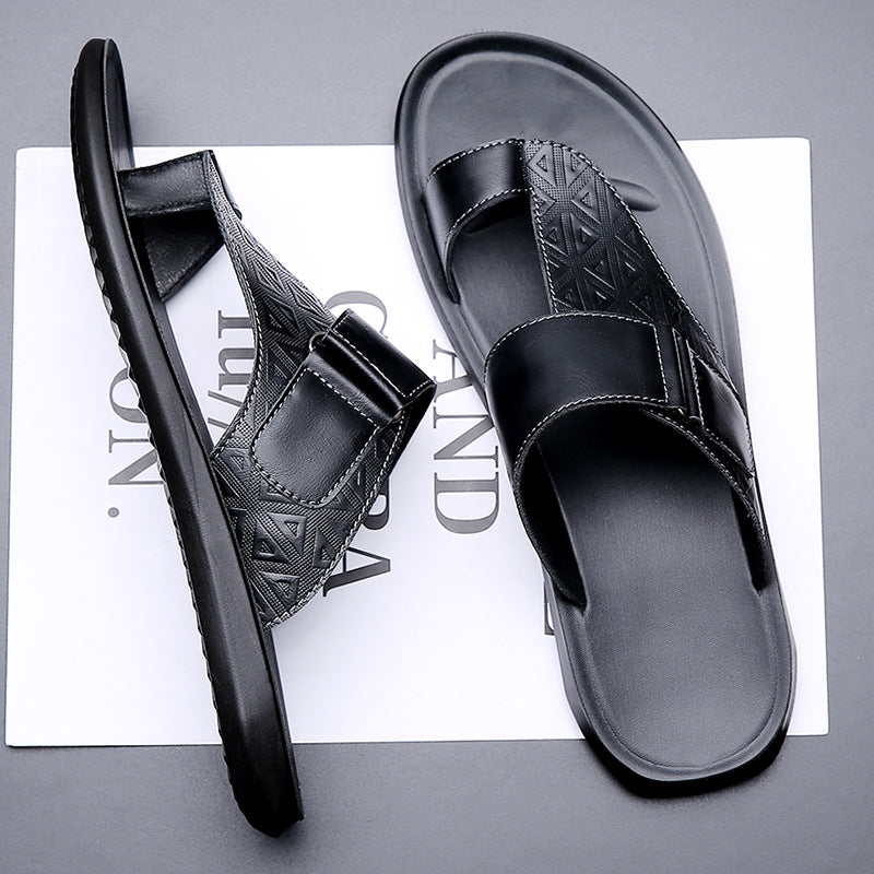 Black sandals with a geometric pattern on a magazine cover