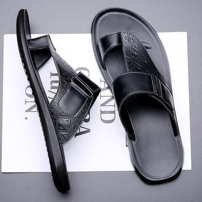 Black sandals with a geometric pattern on a magazine cover