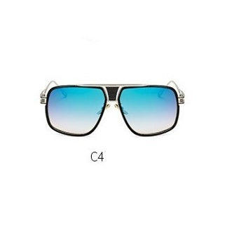 Sunglasses with blue gradient lenses on a white background