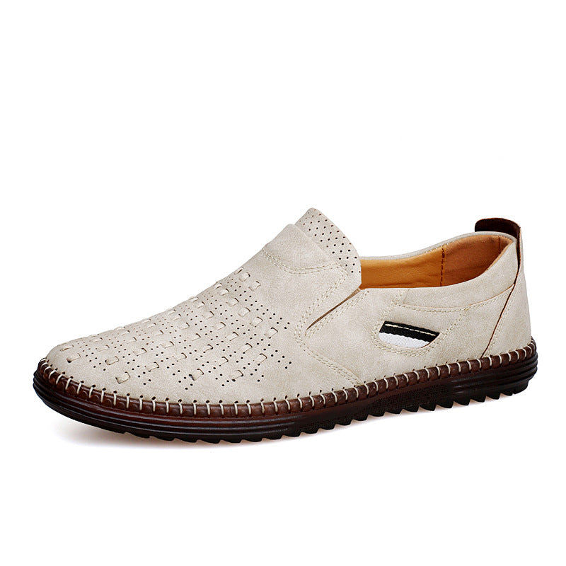 Beige leather shoe on a white background