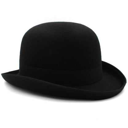Black bowler hat on a white background
