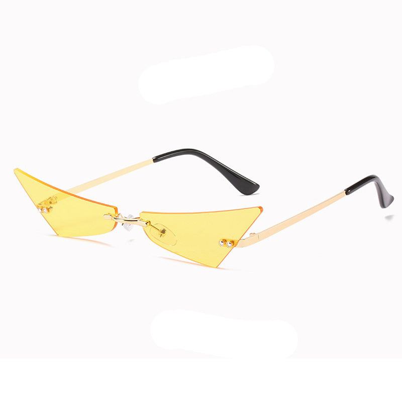 Sunglasses with yellow lenses and black frames on a white background
