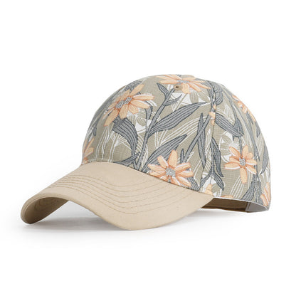 Baseball cap with floral pattern on a white background