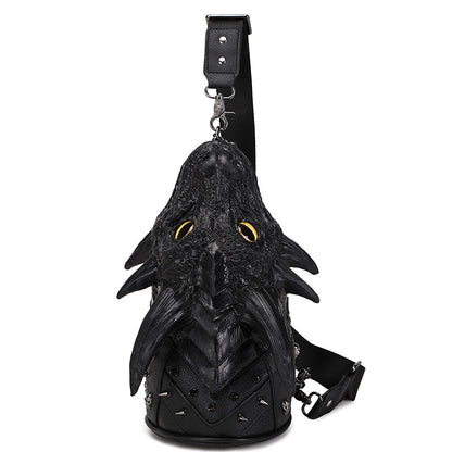 Black dragon-shaped backpack on a white background