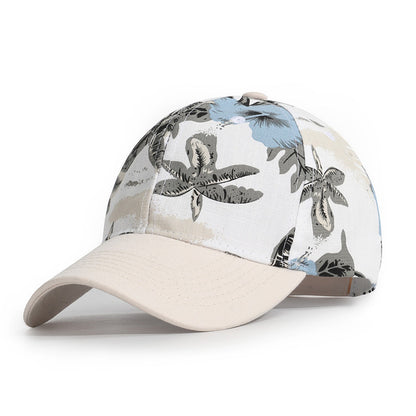 Baseball cap with floral pattern on a white background