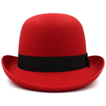 Red hat with a black band on a white background