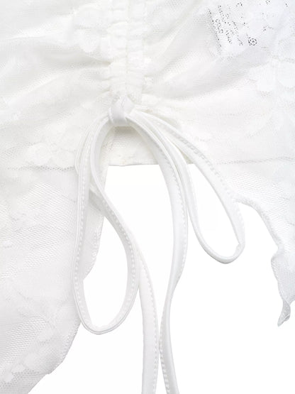 Close-up of a white hoodie with drawstrings on a white background