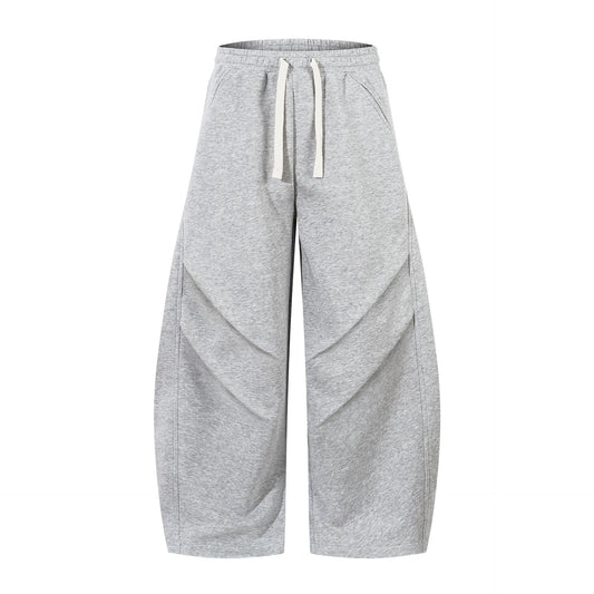 Gray wide-leg pants with a drawstring on a white background