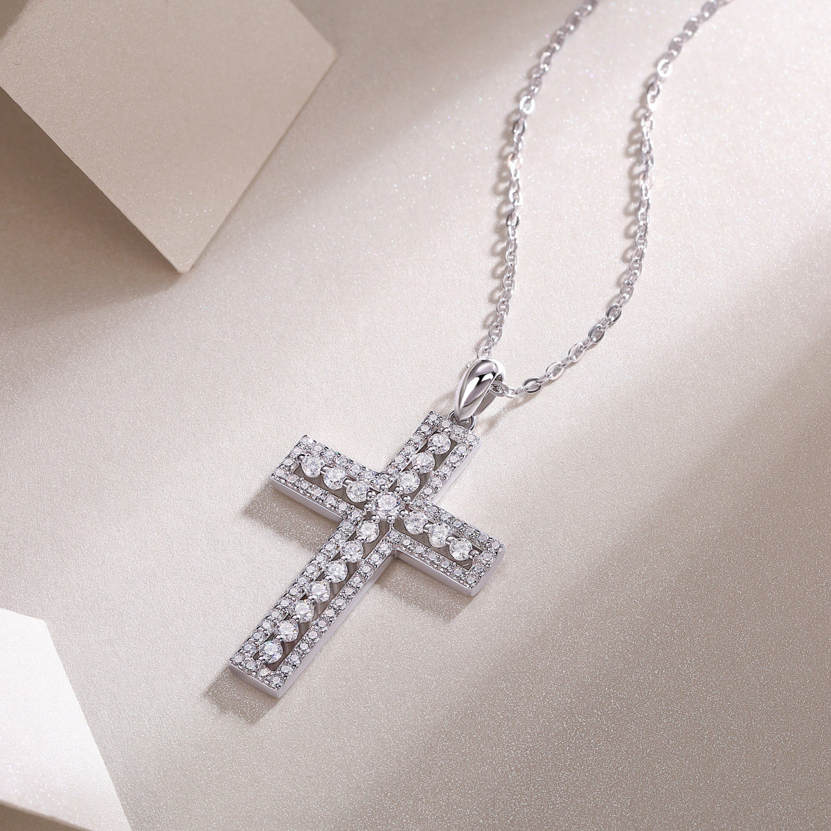 Sterling Silver And Platinum-plated Diamond Cross Fashionable Jewelry