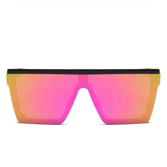 Sunglasses with a pink and orange gradient on a white background