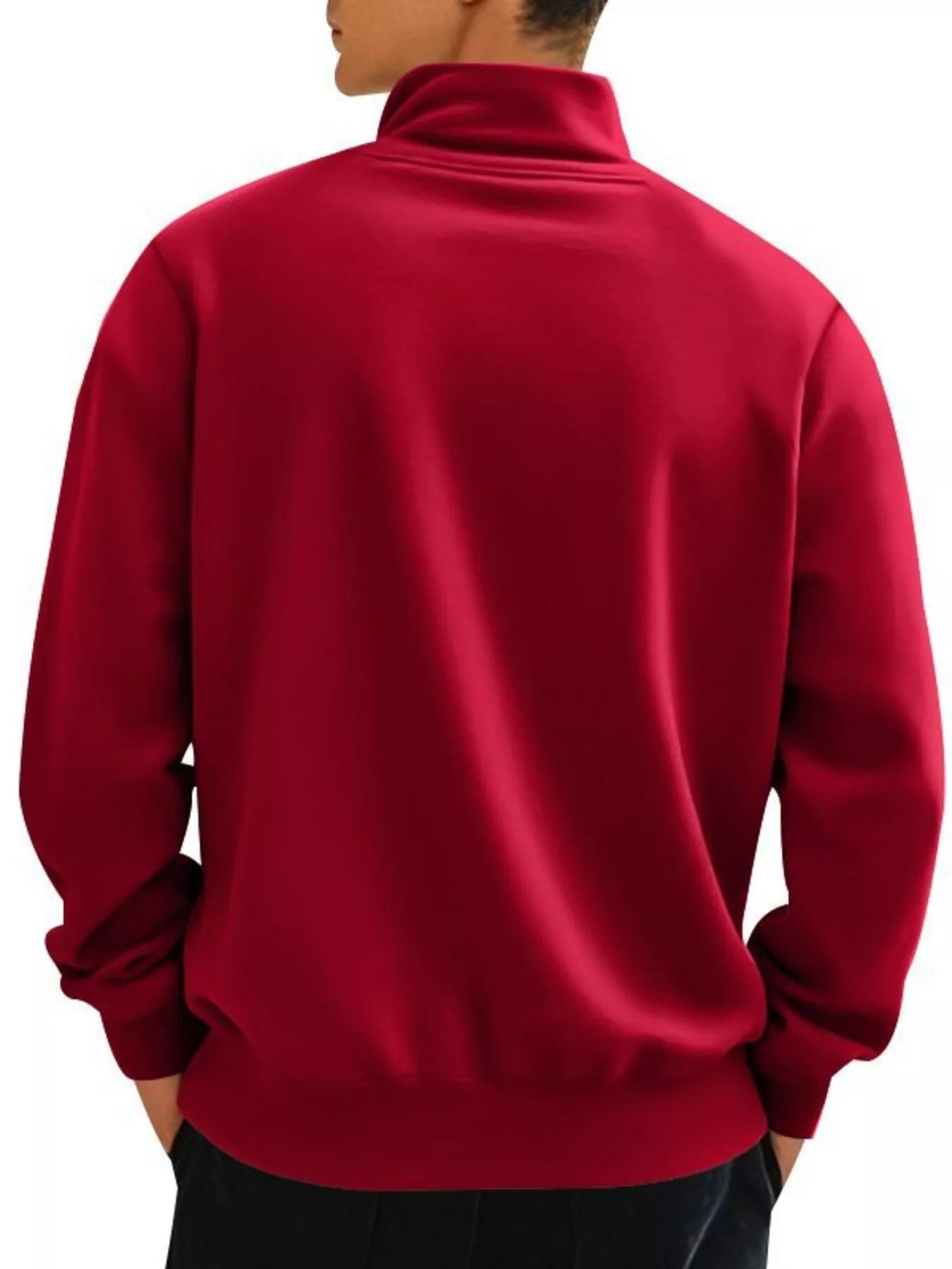 Red jacket worn by a person on a white background