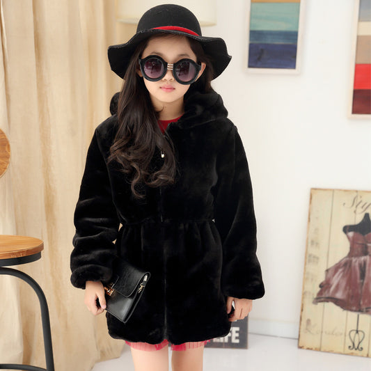 Girls Faux Fur Plush Long Coat