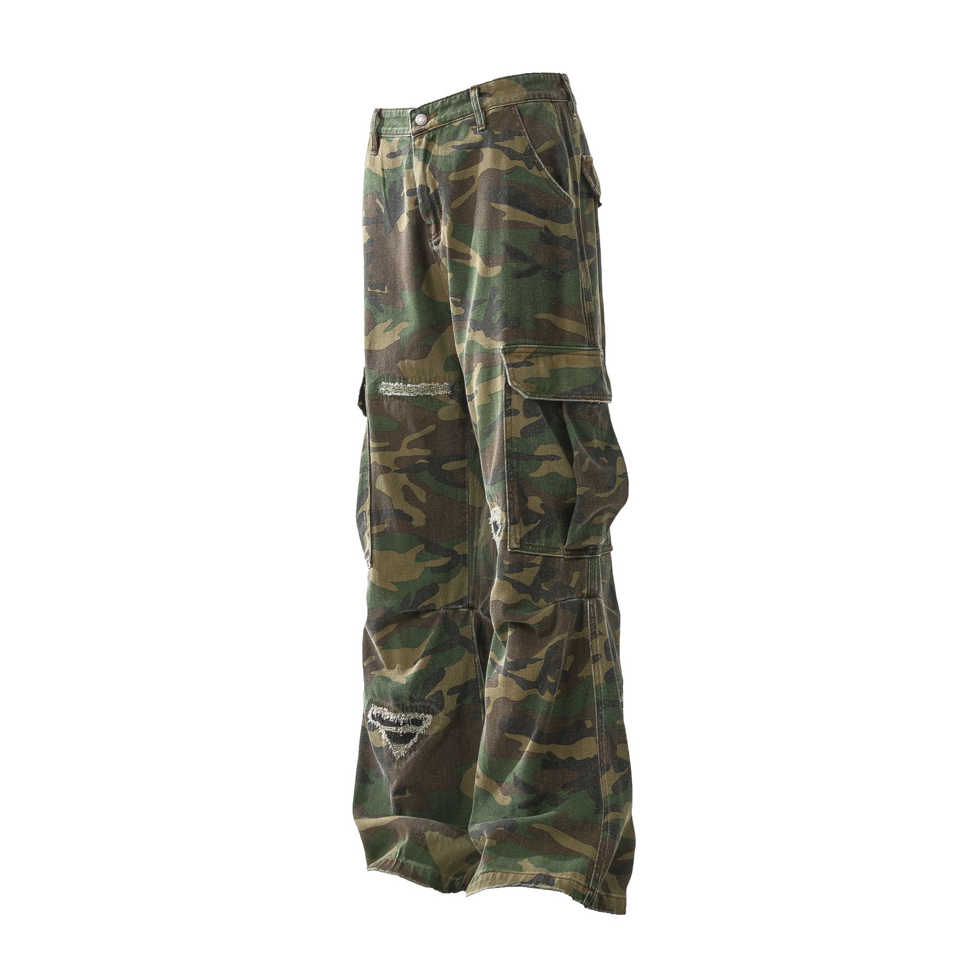 Camouflage pants on a white background