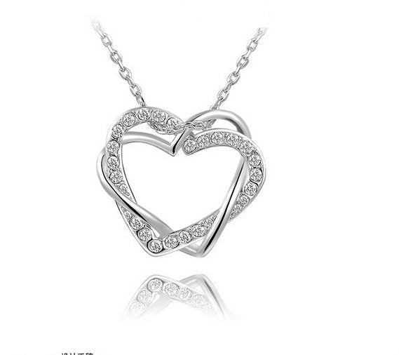 Double Diamond Heart Necklace and Earring Set