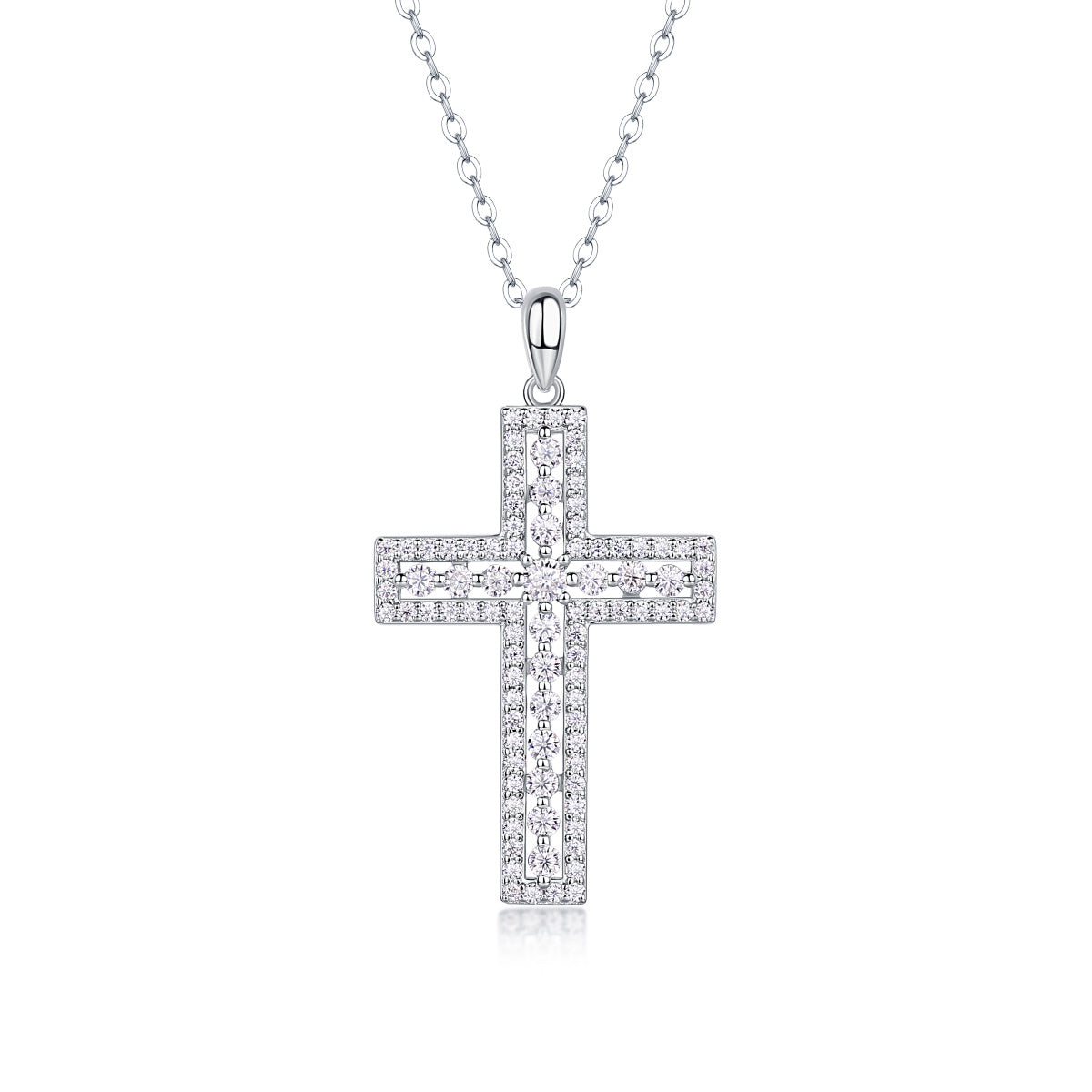 Sterling Silver And Platinum-plated Diamond Cross Fashionable Jewelry