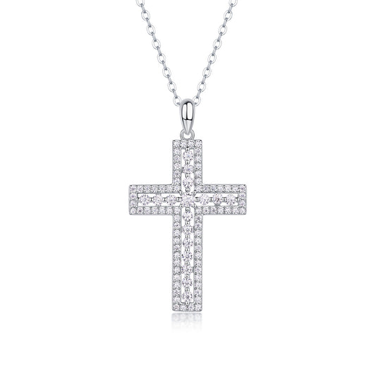 Sterling Silver And Platinum-plated Diamond Cross Fashionable Jewelry