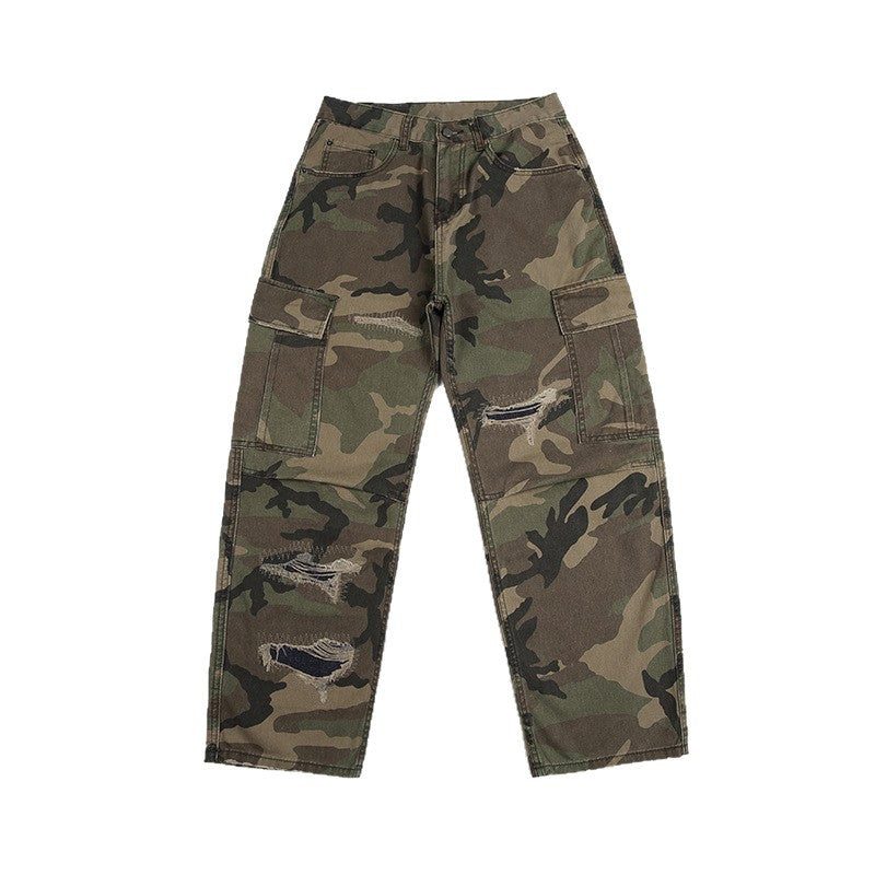 Camouflage pants on a white background