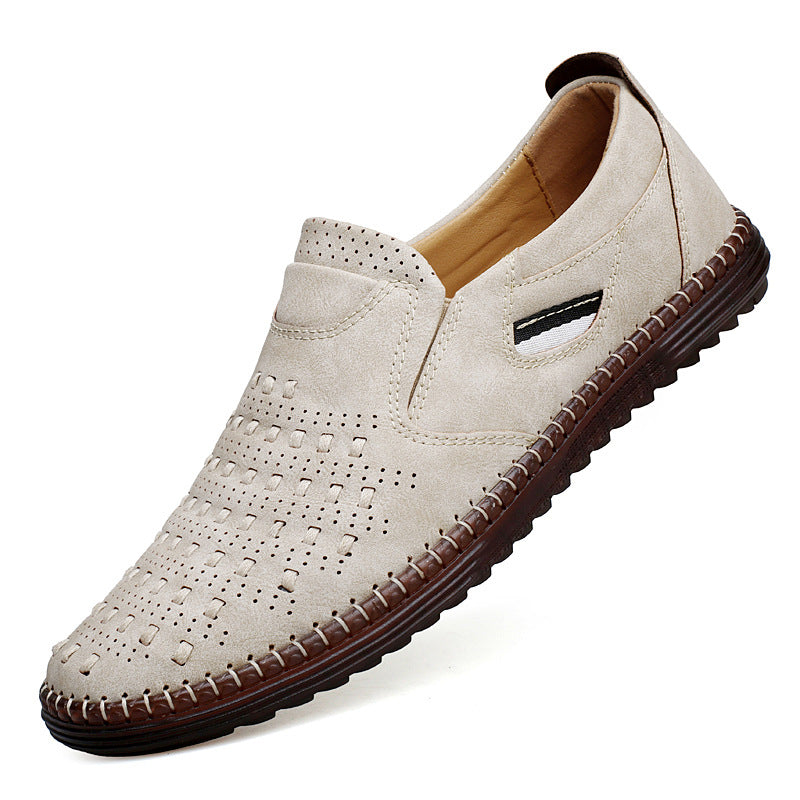Beige leather shoe on a white background