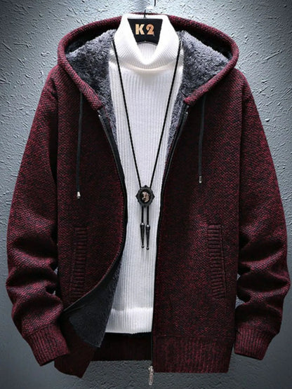 Maroon hoodie with gray lining on a gray background