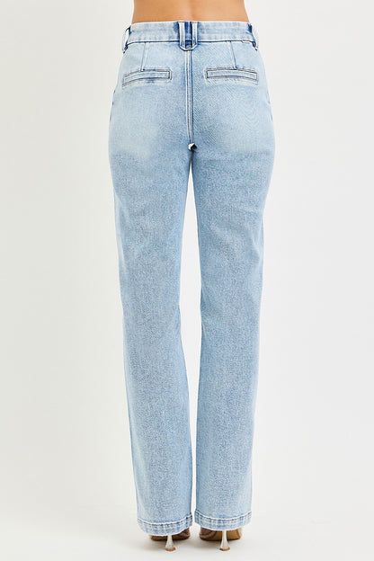 Light blue jeans on a white background