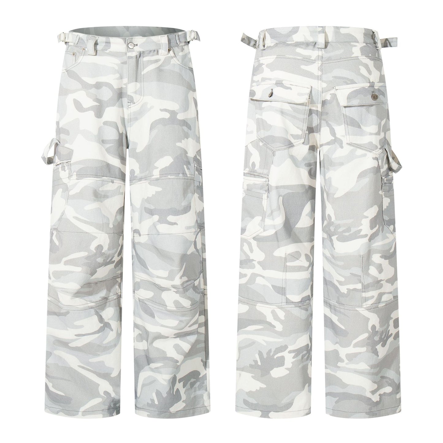 White camouflage pants on a white background