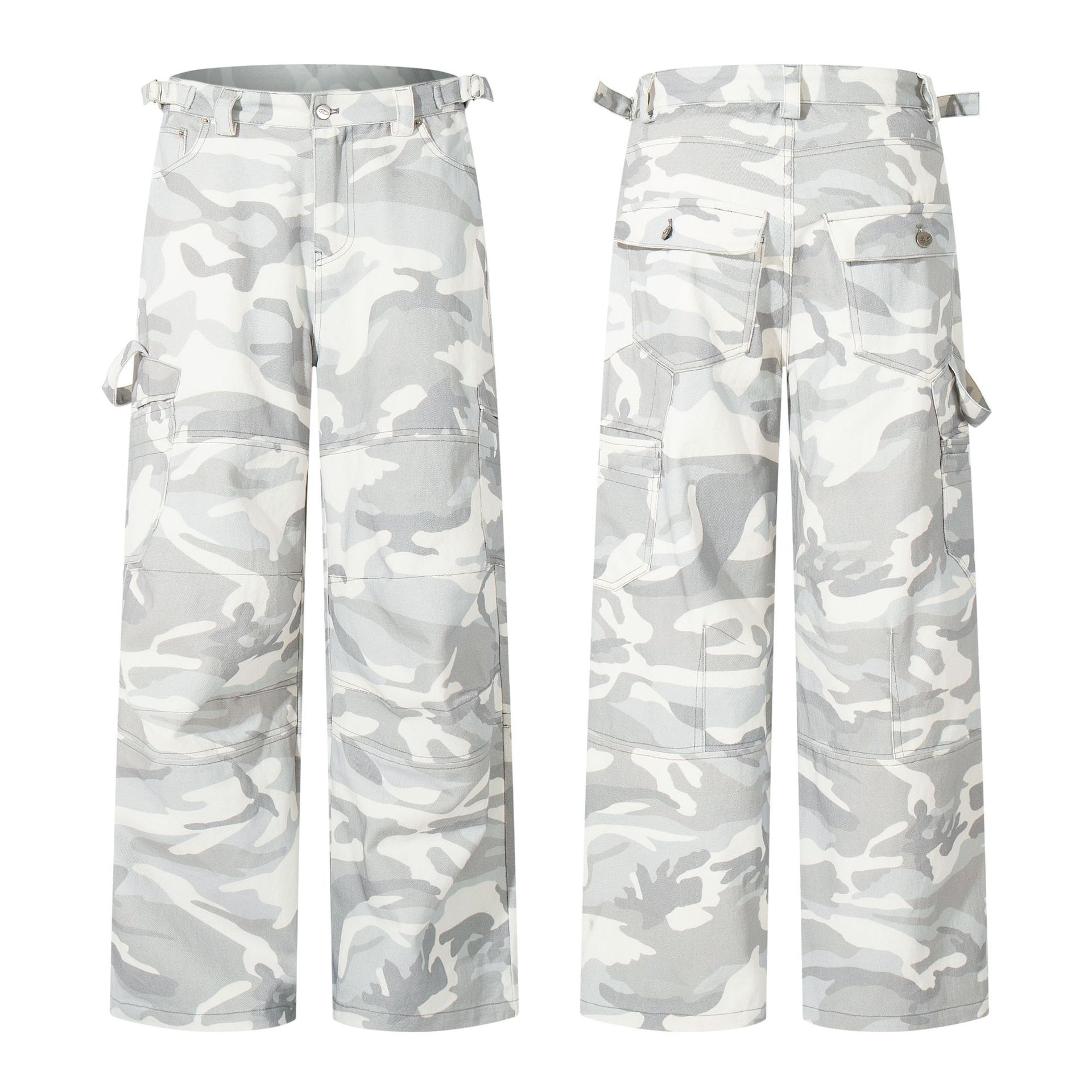 White camouflage pants on a white background