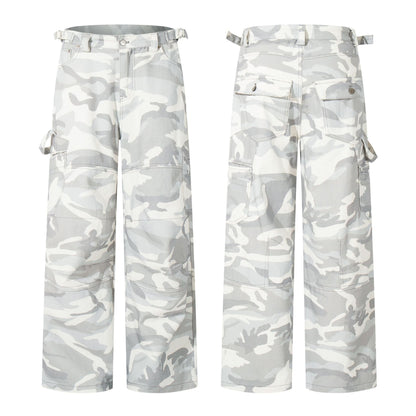 White camouflage pants on a white background